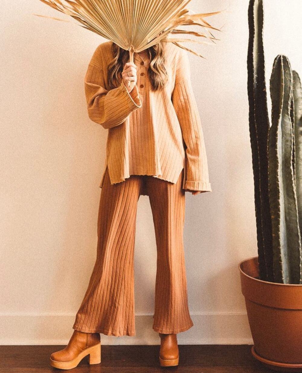 People Of Leisure Orange Ribbed Pants